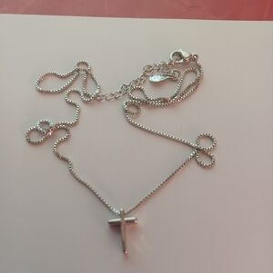 Silver 925 Cross Pendant Necklace 16 Inch Chain 2 Inch Extenter